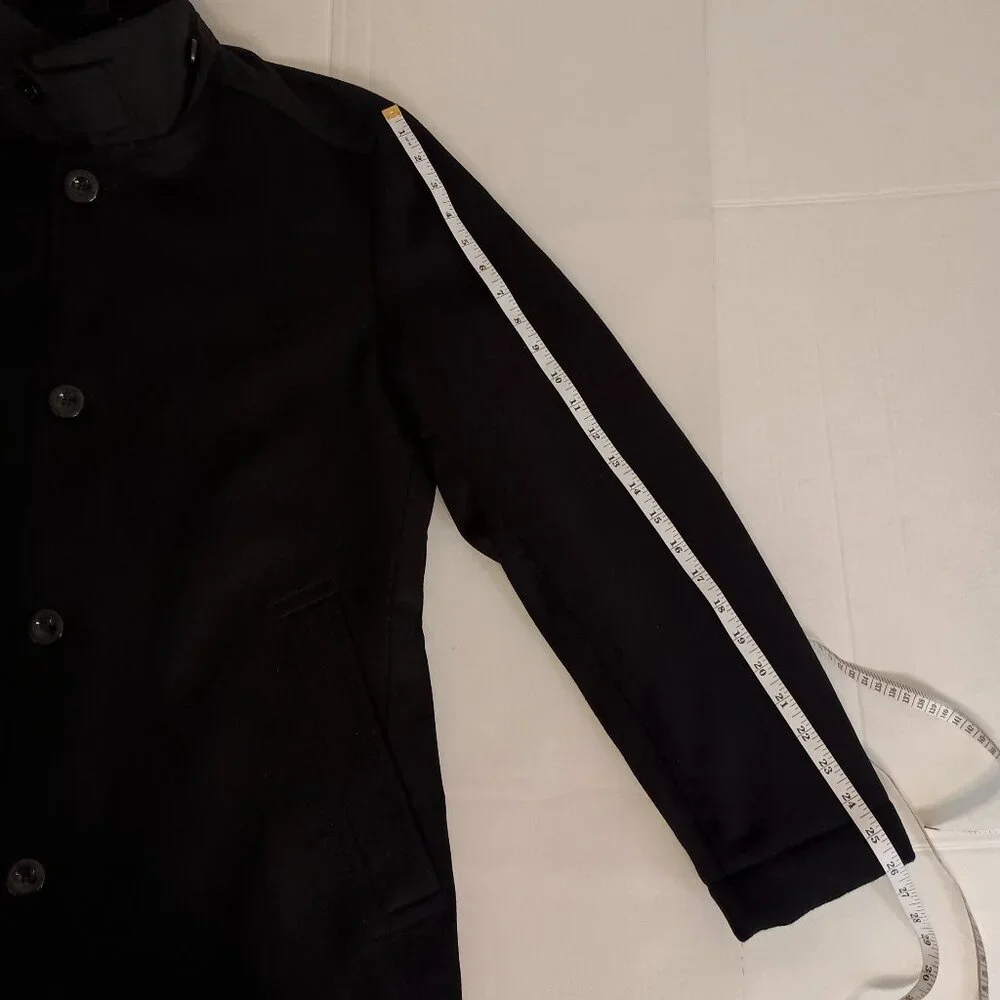 Hugo Boss Wool Cashmere Coat with Inner Bib & Ribbed Collar Size 40R EUC - Picture 15 of 16